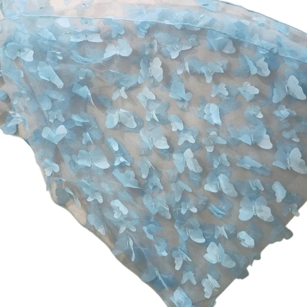 Light Blue 3D Butterfly Mesh Head Scarf Babushka Kerchief Fairycore‎ Accessory